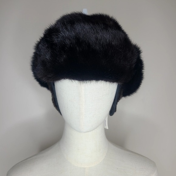 Vintage Accessories - Vintage Women's Mink Fur Hat Brown Ear Flaps Winter Ushanka